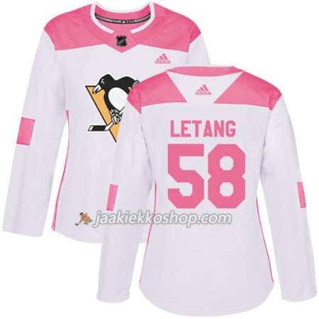 Nainen NHL Pittsburgh Penguins Pelipaita Kris Letang 58 Adidas 2017-2018 Valkoinen Vaaleanpunainen Fashion Authentic